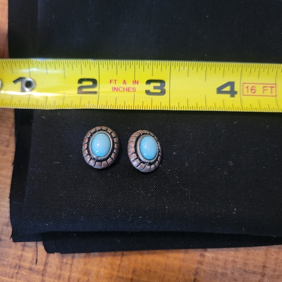 Light Blue Bronze Tone Oval Pierced Earrings - Picture 2 of 2